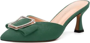 Women's Heeled Sandal, Closed Toe Solid Suede Mules, Buckle Fashion Stiletto Heels for Women