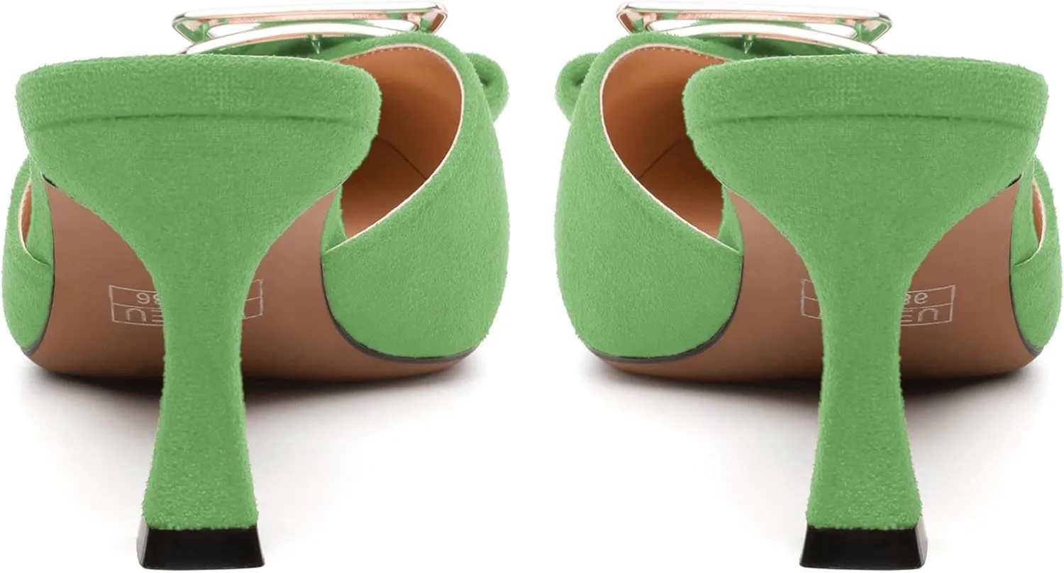 Women's Heeled Sandal, Closed Toe Solid Suede Mules, Buckle Fashion Stiletto Heels for Women