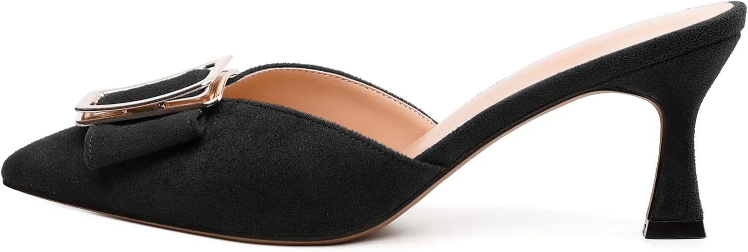 Women's Heeled Sandal, Closed Toe Solid Suede Mules, Buckle Fashion Stiletto Heels for Women