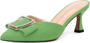 Women's Heeled Sandal, Closed Toe Solid Suede Mules, Buckle Fashion Stiletto Heels for Women