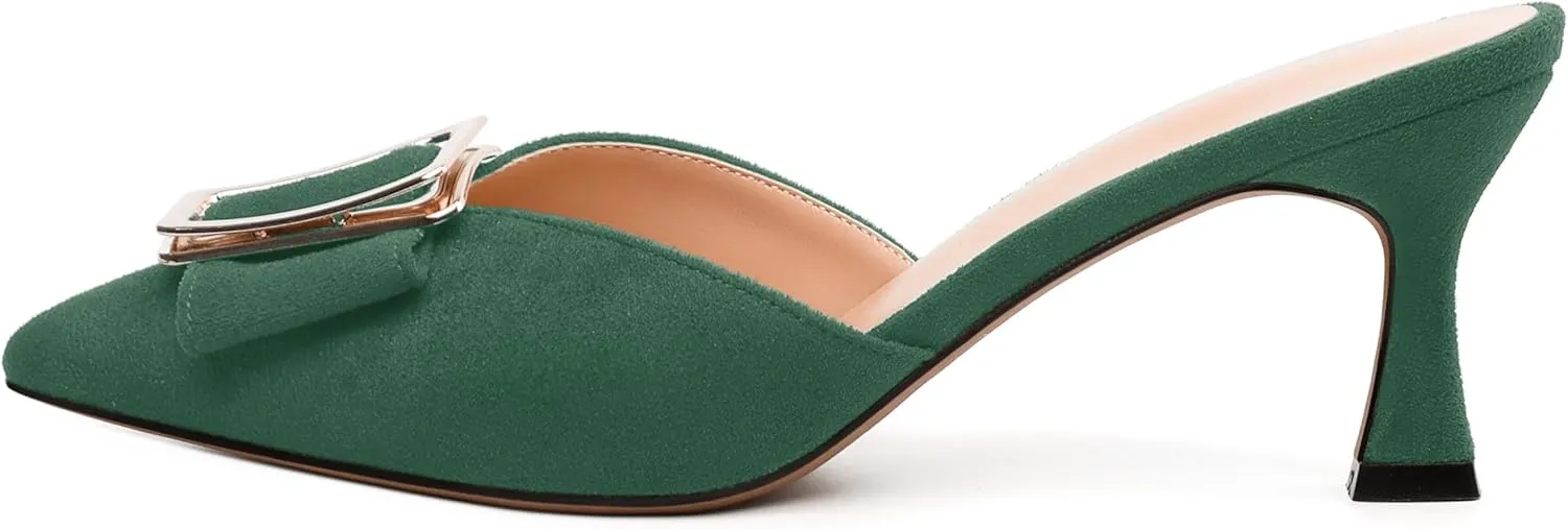 Women's Heeled Sandal, Closed Toe Solid Suede Mules, Buckle Fashion Stiletto Heels for Women