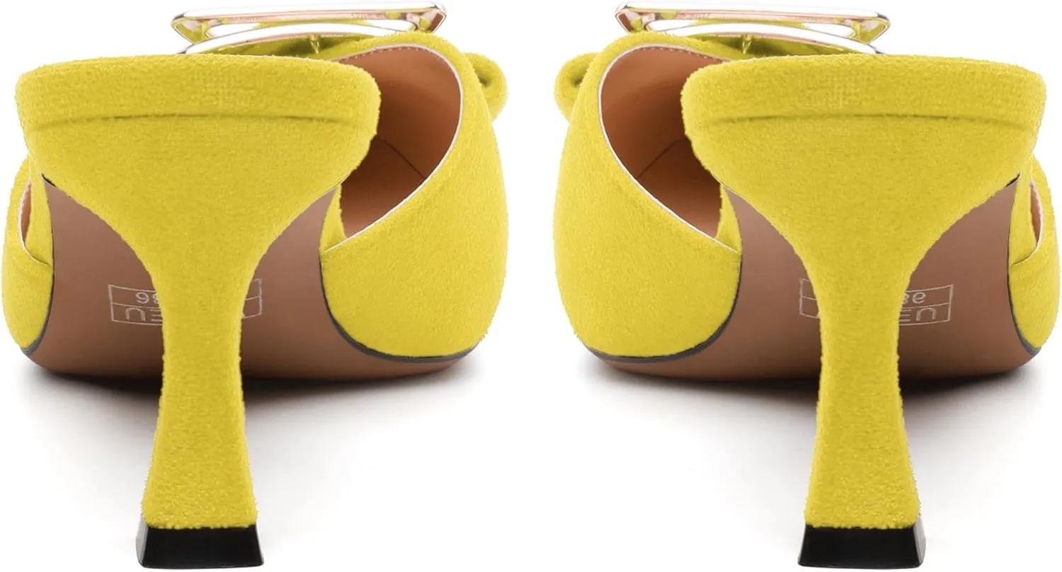 Women's Heeled Sandal, Closed Toe Solid Suede Mules, Buckle Fashion Stiletto Heels for Women