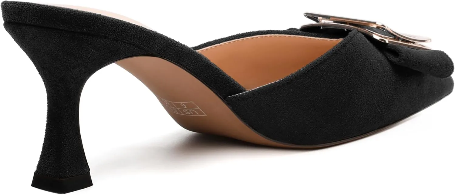 Women's Heeled Sandal, Closed Toe Solid Suede Mules, Buckle Fashion Stiletto Heels for Women