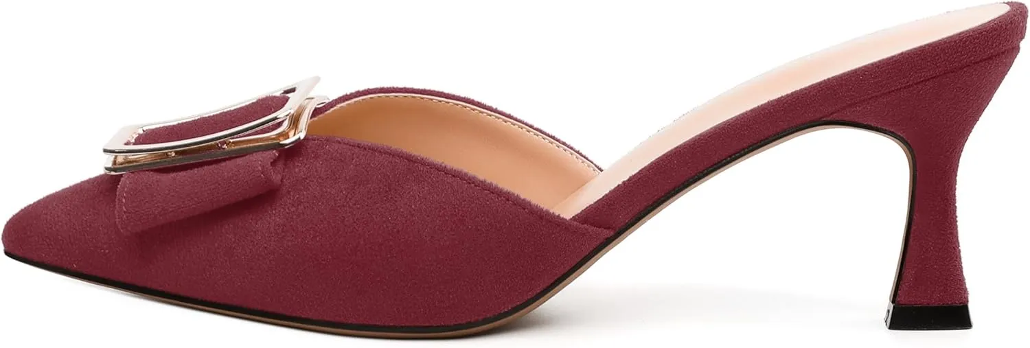 Women's Heeled Sandal, Closed Toe Solid Suede Mules, Buckle Fashion Stiletto Heels for Women