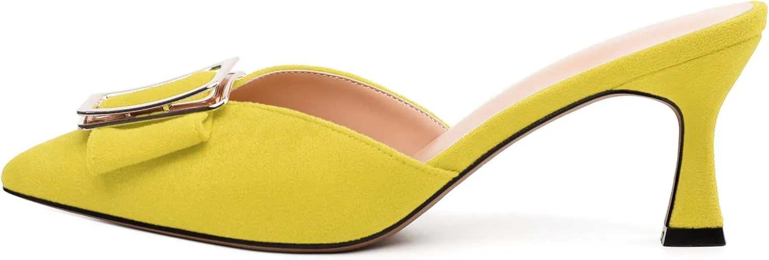 Women's Heeled Sandal, Closed Toe Solid Suede Mules, Buckle Fashion Stiletto Heels for Women