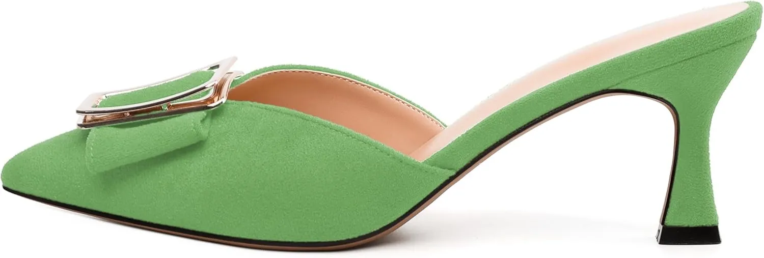 Women's Heeled Sandal, Closed Toe Solid Suede Mules, Buckle Fashion Stiletto Heels for Women