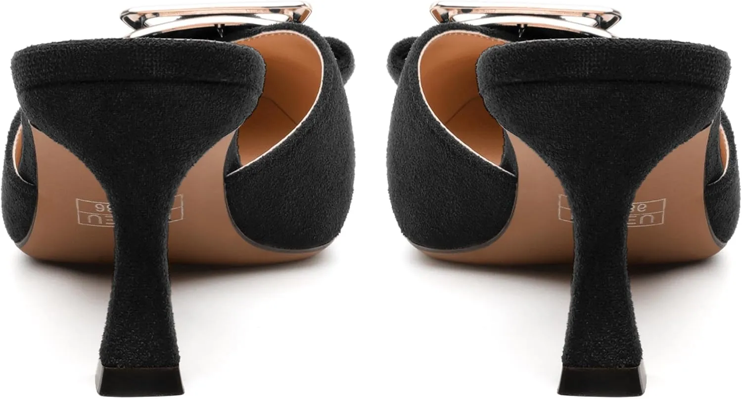 Women's Heeled Sandal, Closed Toe Solid Suede Mules, Buckle Fashion Stiletto Heels for Women