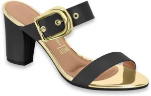 Women's Heeled Sandals with Buckle Strap,(4 COLORS) BLACK GOLD,OLIVE,BEIGE,BLACK