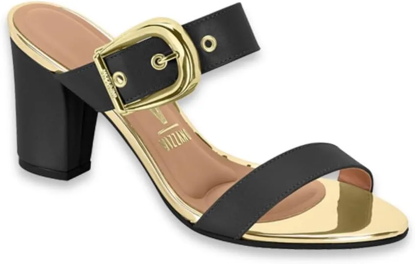 Women's Heeled Sandals with Buckle Strap,(4 COLORS) BLACK GOLD,OLIVE,BEIGE,BLACK