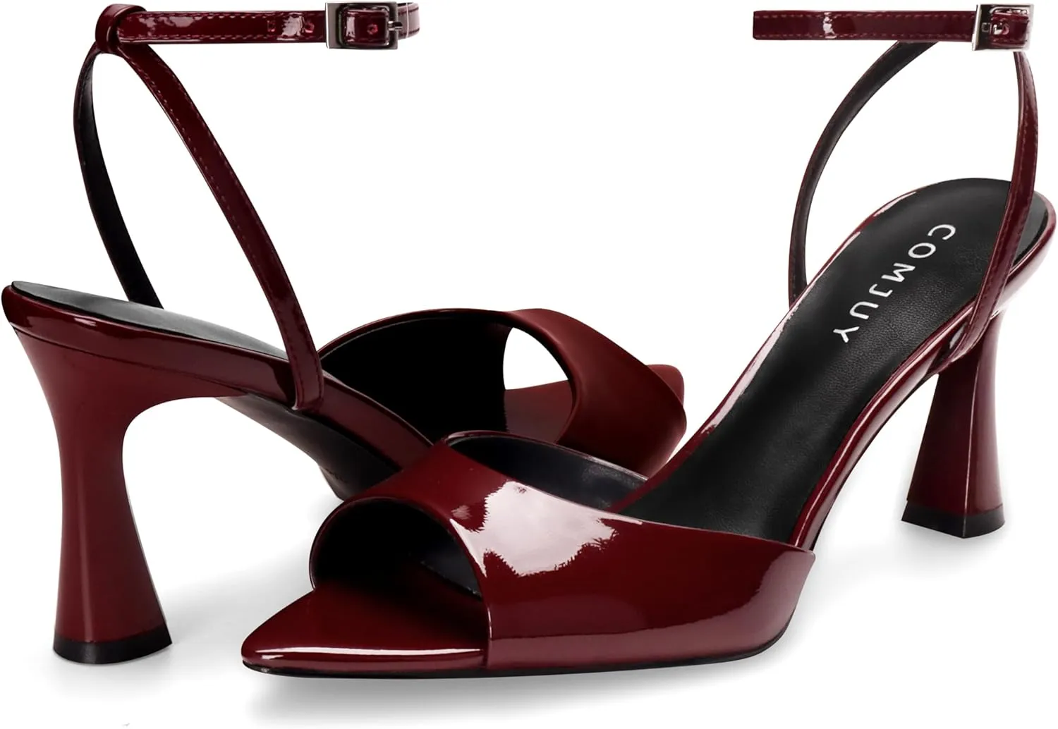 Womens High Heels Sandals Peep Toe, Flared Heels with Ankle Strap, Elegant Leather Sandals Comfortable Chic Summer Sandals Prom Wedding