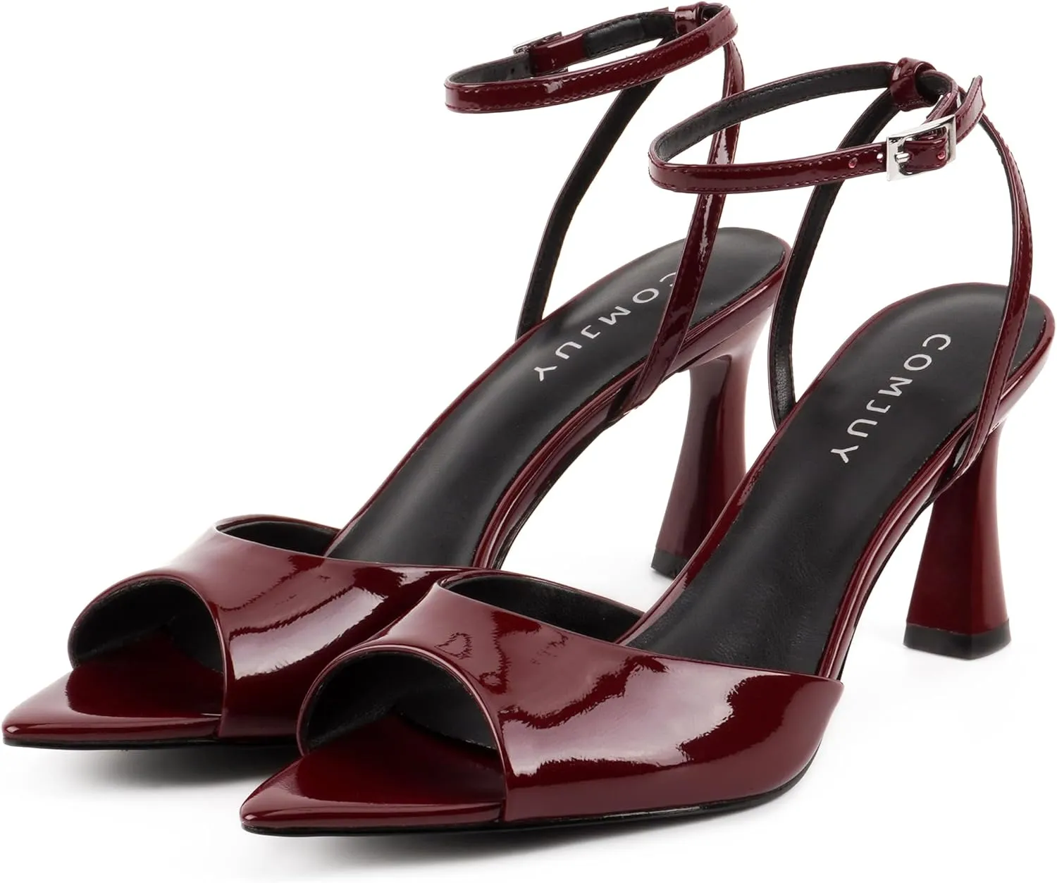 Womens High Heels Sandals Peep Toe, Flared Heels with Ankle Strap, Elegant Leather Sandals Comfortable Chic Summer Sandals Prom Wedding