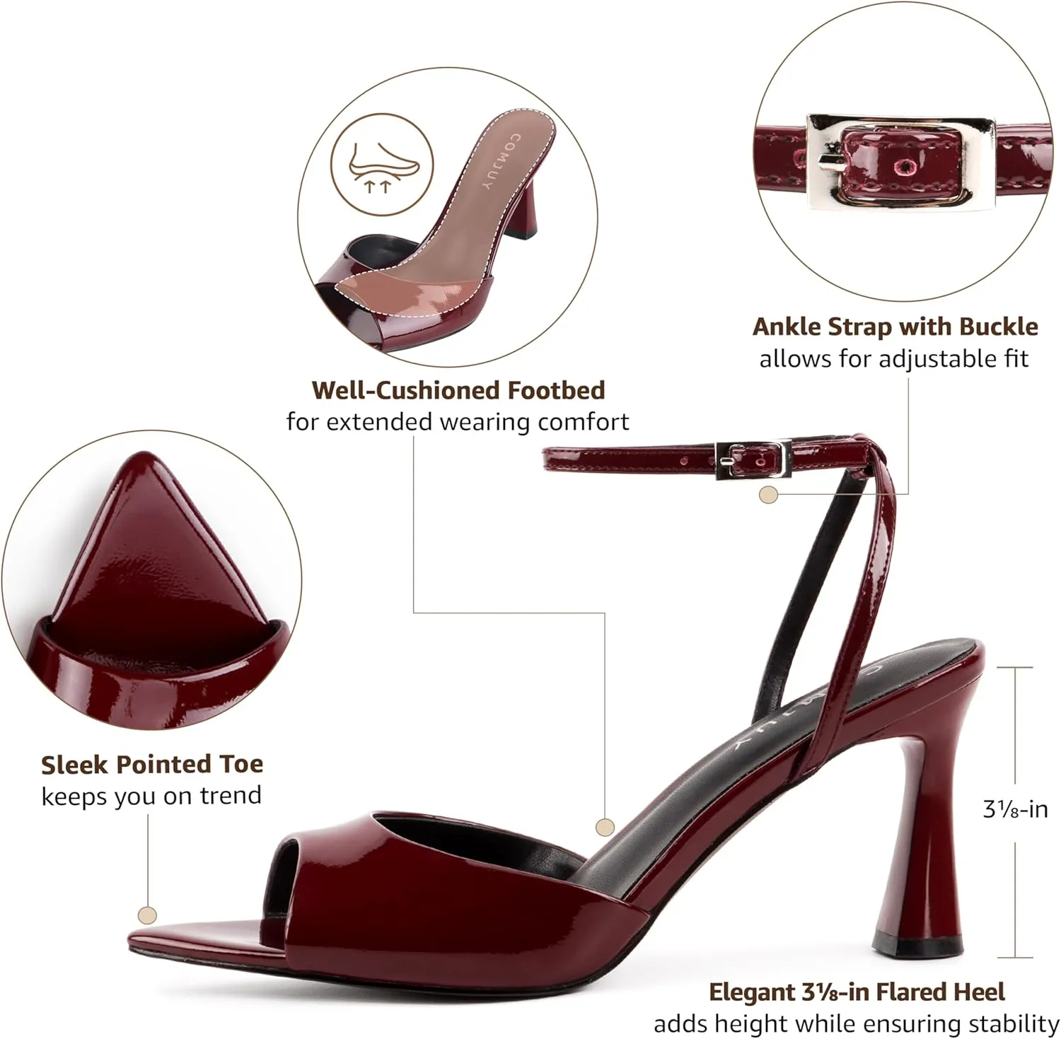 Womens High Heels Sandals Peep Toe, Flared Heels with Ankle Strap, Elegant Leather Sandals Comfortable Chic Summer Sandals Prom Wedding