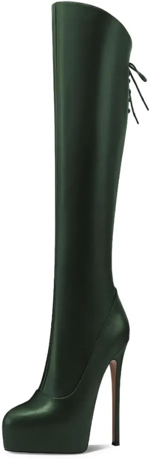 Women’s Knee High Boots High Stiletto Heel Platform Pointed Toe Side Zipper Shoes Prom Evening Party Size 4-16 US