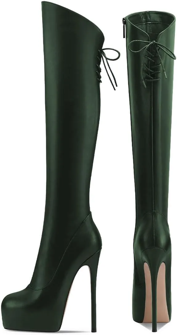 Women’s Knee High Boots High Stiletto Heel Platform Pointed Toe Side Zipper Shoes Prom Evening Party Size 4-16 US