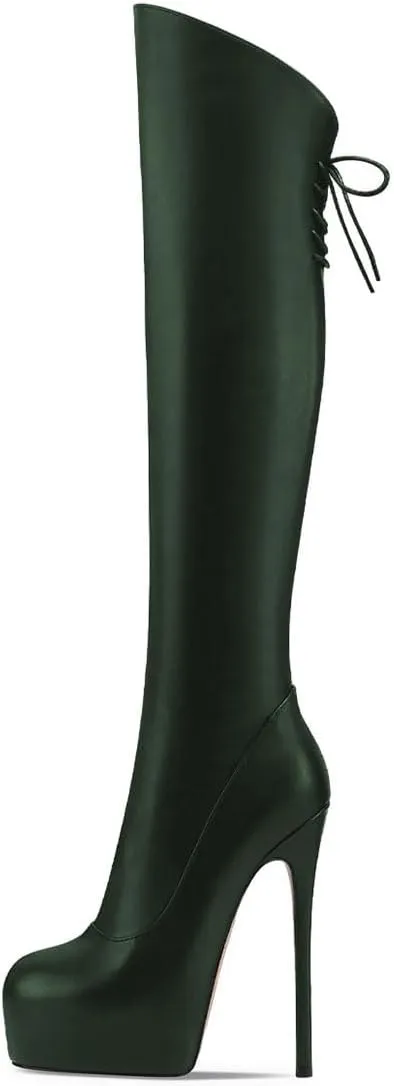 Women’s Knee High Boots High Stiletto Heel Platform Pointed Toe Side Zipper Shoes Prom Evening Party Size 4-16 US