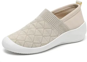 Women's Knit Stretchy Slip On Arch Support Casual Loafers Comfort Mesh Breathable Soft Sole Lightweight Non-Slip Platform Wedge Orthopedic Walking Sneakers for Outdoor Travel Work