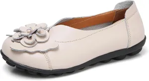 Women's Leather Loafers Comfortable Flat Shoes Slip On Round Toe Wide Width Loafers Comfortable Walking Working Driving Long Standing Fashion Soft Cushion Shoes