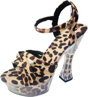 Women's Leopard Print Platform Sandals with Ankle Strap, 5.5 Inch Heel