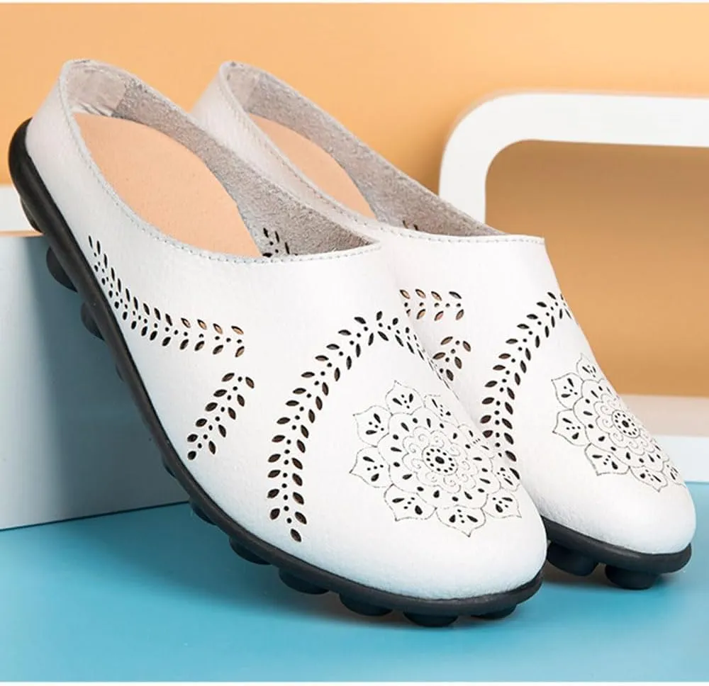 Womens Loafers Comfortable Dressy Slip On Mule Sandals Breathable Cutout Walking Shoes Orthopedic Sandals for Women Wide Width Lightweight Office Shoes Casual Ladies Slippers Flat Sandal 2025