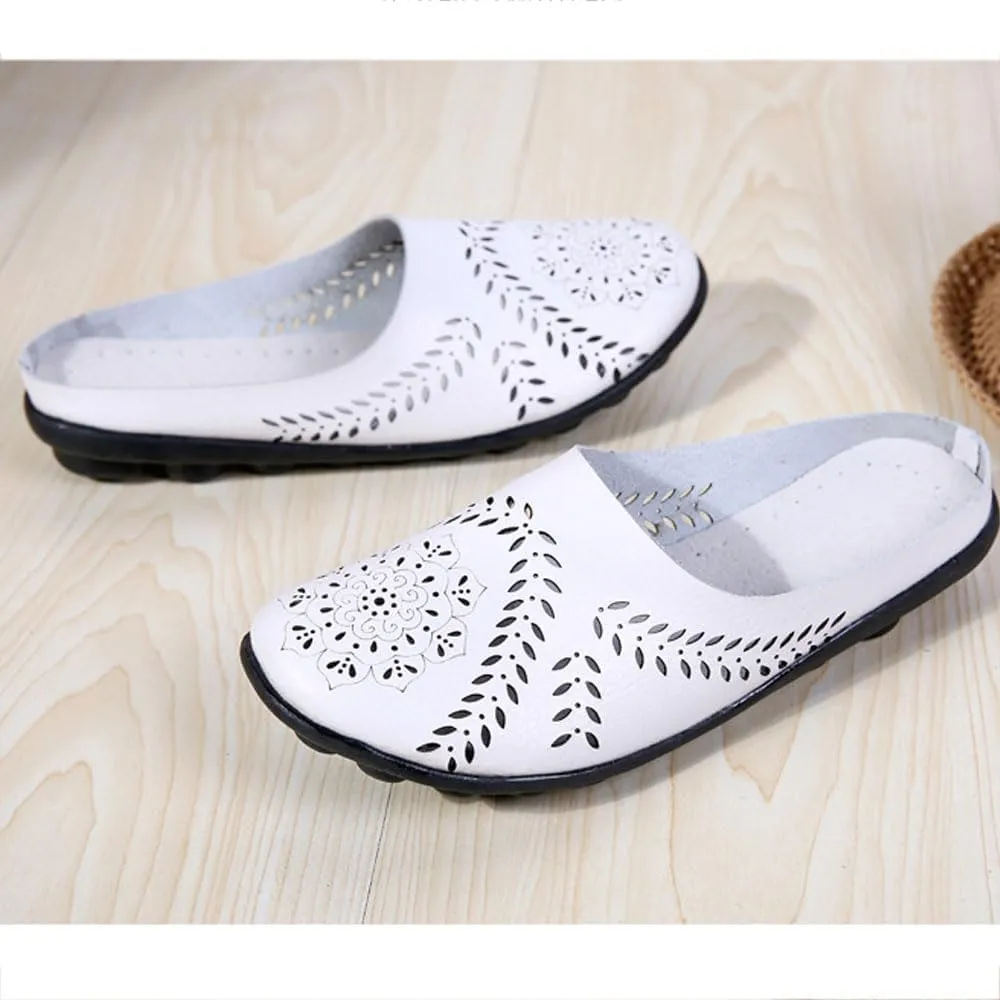 Womens Loafers Comfortable Dressy Slip On Mule Sandals Breathable Cutout Walking Shoes Orthopedic Sandals for Women Wide Width Lightweight Office Shoes Casual Ladies Slippers Flat Sandal 2025