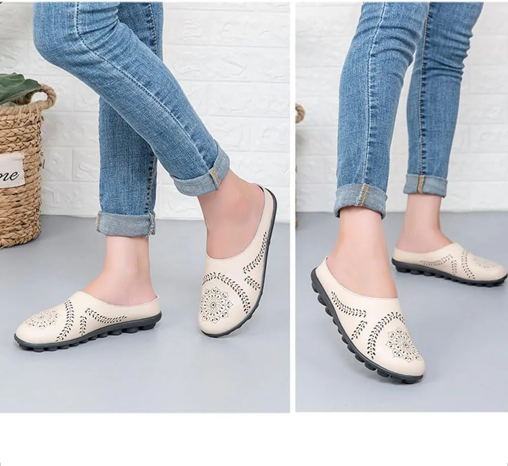 Womens Loafers Comfortable Dressy Slip On Mule Sandals Breathable Cutout Walking Shoes Orthopedic Sandals for Women Wide Width Lightweight Office Shoes Casual Ladies Slippers Flat Sandal 2025