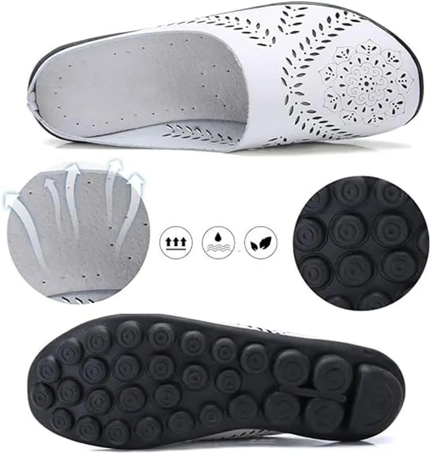 Womens Loafers Comfortable Dressy Slip On Mule Sandals Breathable Cutout Walking Shoes Orthopedic Sandals for Women Wide Width Lightweight Office Shoes Casual Ladies Slippers Flat Sandal 2025