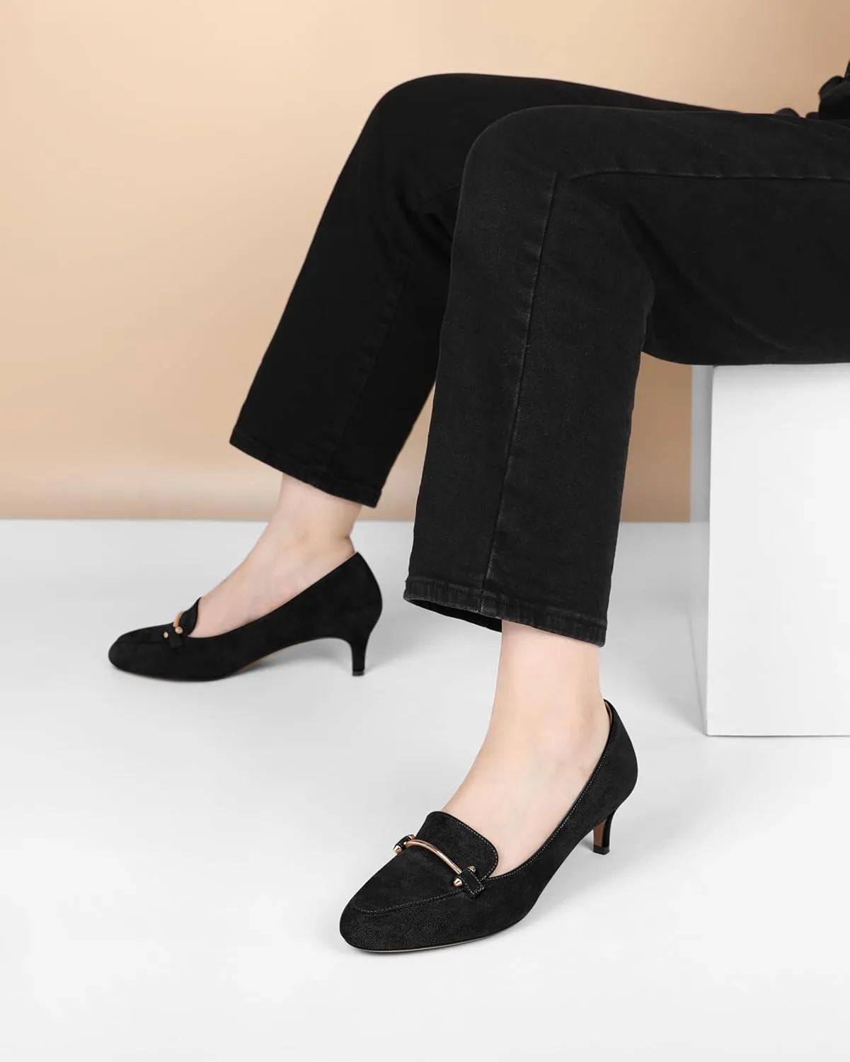 Women's Loafers Heel Kitten Heel Pumps Low Heel Pump Women Metal Buckle Low Kitten Heels 2 Inch Loafers Pumps