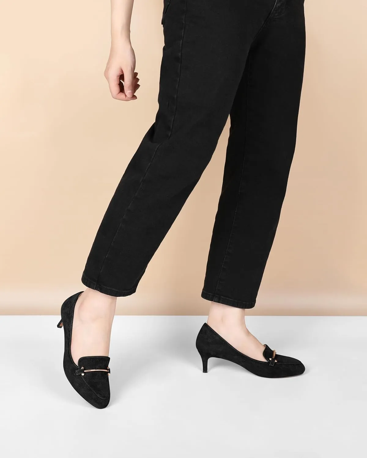 Women's Loafers Heel Kitten Heel Pumps Low Heel Pump Women Metal Buckle Low Kitten Heels 2 Inch Loafers Pumps
