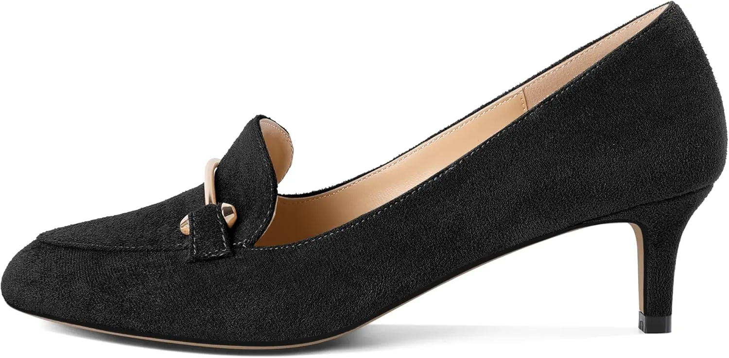 Women's Loafers Heel Kitten Heel Pumps Low Heel Pump Women Metal Buckle Low Kitten Heels 2 Inch Loafers Pumps