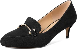Women's Loafers Heel Kitten Heel Pumps Low Heel Pump Women Metal Buckle Low Kitten Heels 2 Inch Loafers Pumps