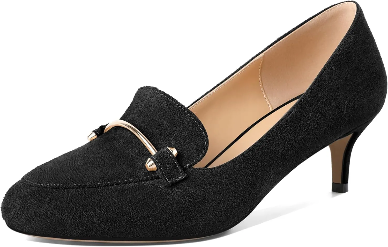 Women's Loafers Heel Kitten Heel Pumps Low Heel Pump Women Metal Buckle Low Kitten Heels 2 Inch Loafers Pumps