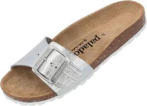 Women's Malta EGS Caro Mules by Sila Sahin - Elegant Sandals Made in Spain - Comfortable Slippers with Cork Footbed - Fashionable Summer Shoes, Silver structure, 10 Women
