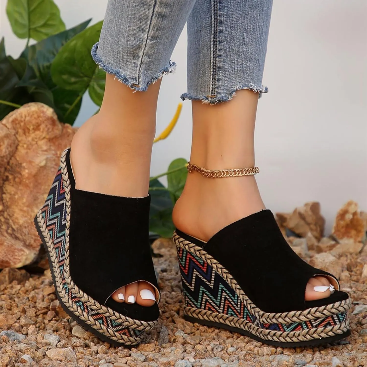 Women's Platform Espadrilles Sandals Ankle Strap Buckle Casual Wedges Fashion Open Toe Roman Sandal Summer High Heel Sandals