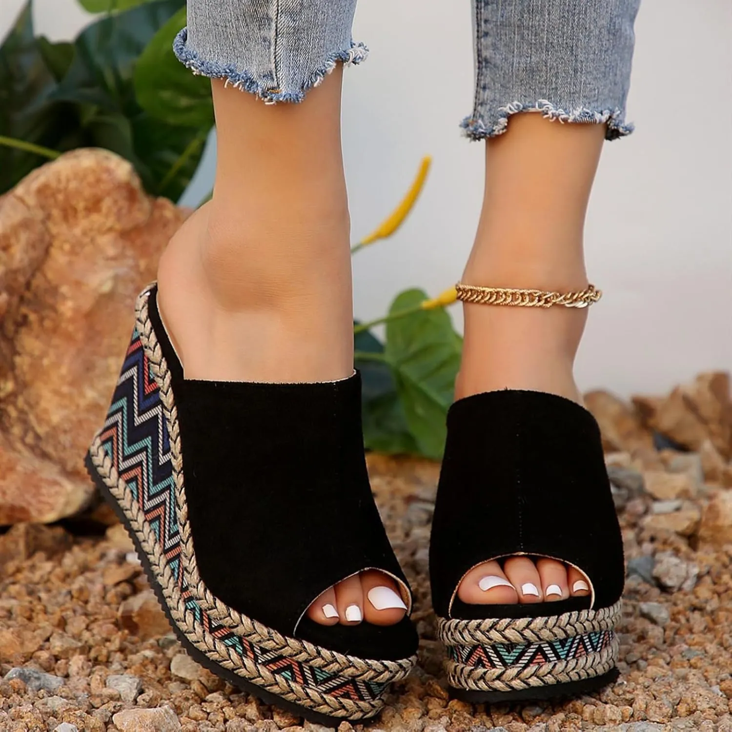 Women's Platform Espadrilles Sandals Ankle Strap Buckle Casual Wedges Fashion Open Toe Roman Sandal Summer High Heel Sandals