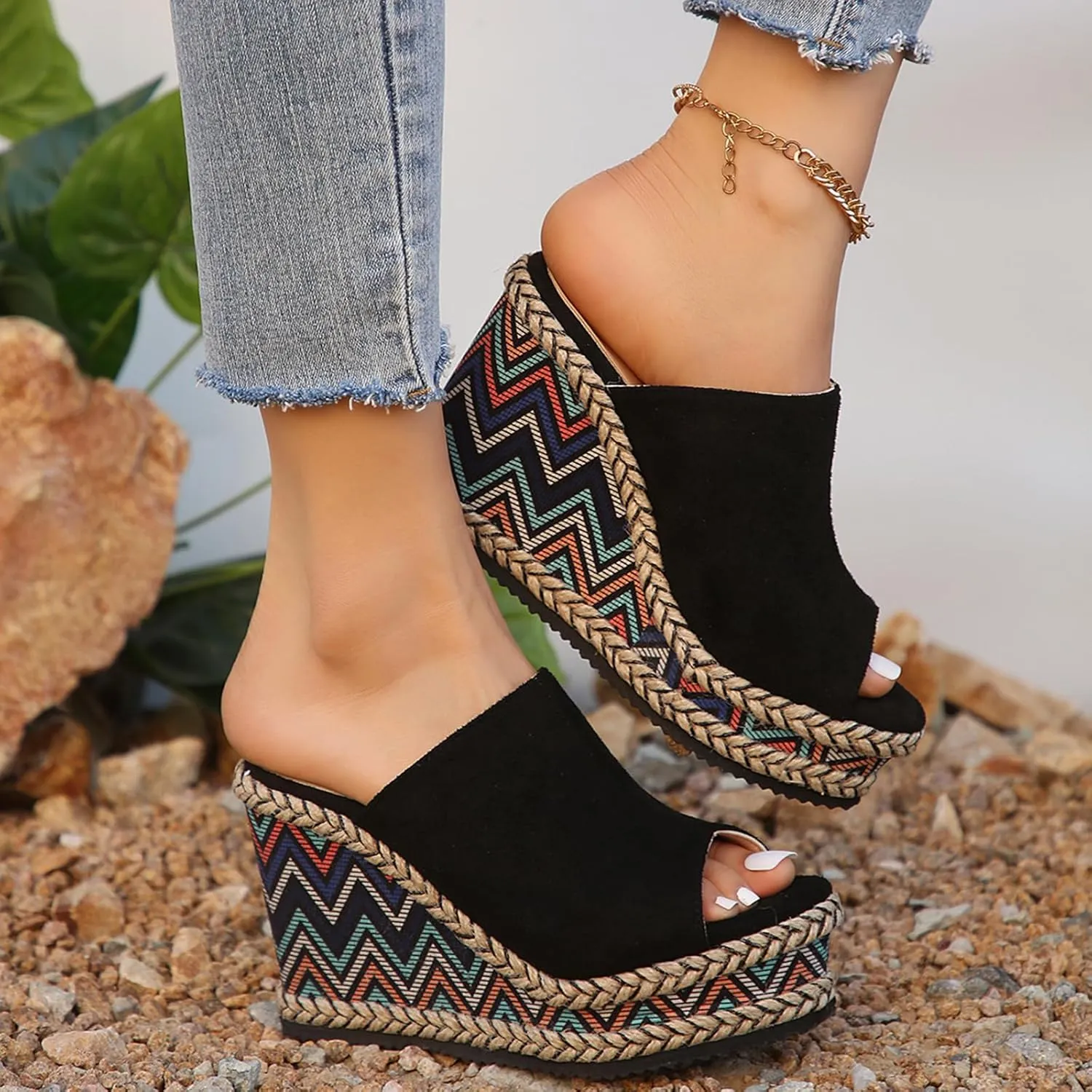 Women's Platform Espadrilles Sandals Ankle Strap Buckle Casual Wedges Fashion Open Toe Roman Sandal Summer High Heel Sandals