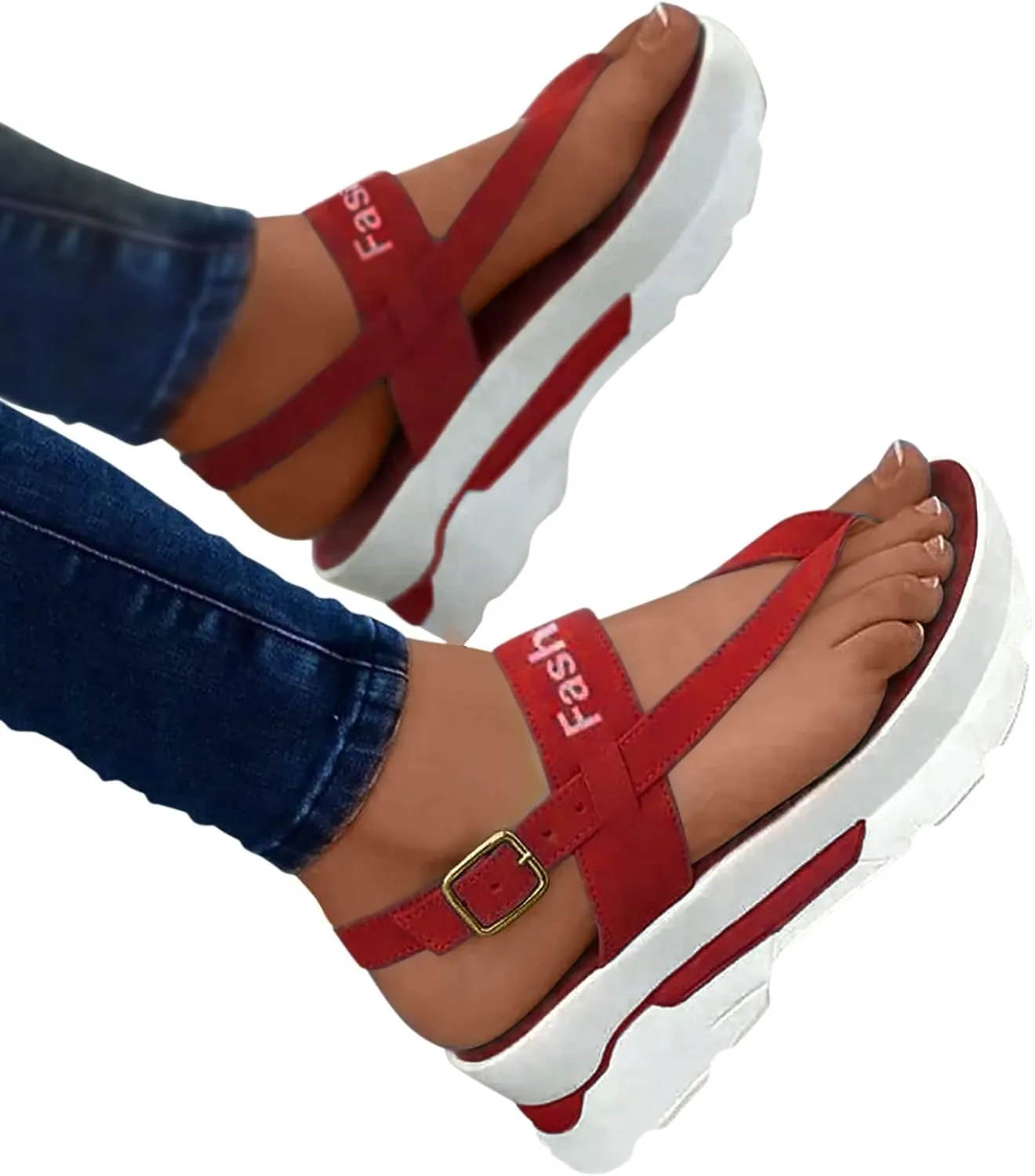 Women's Platform Wedge Heel Sandals Women's Open Toes Sandals Breathable Ankle-Strap Shoes Metal Beach Sandals