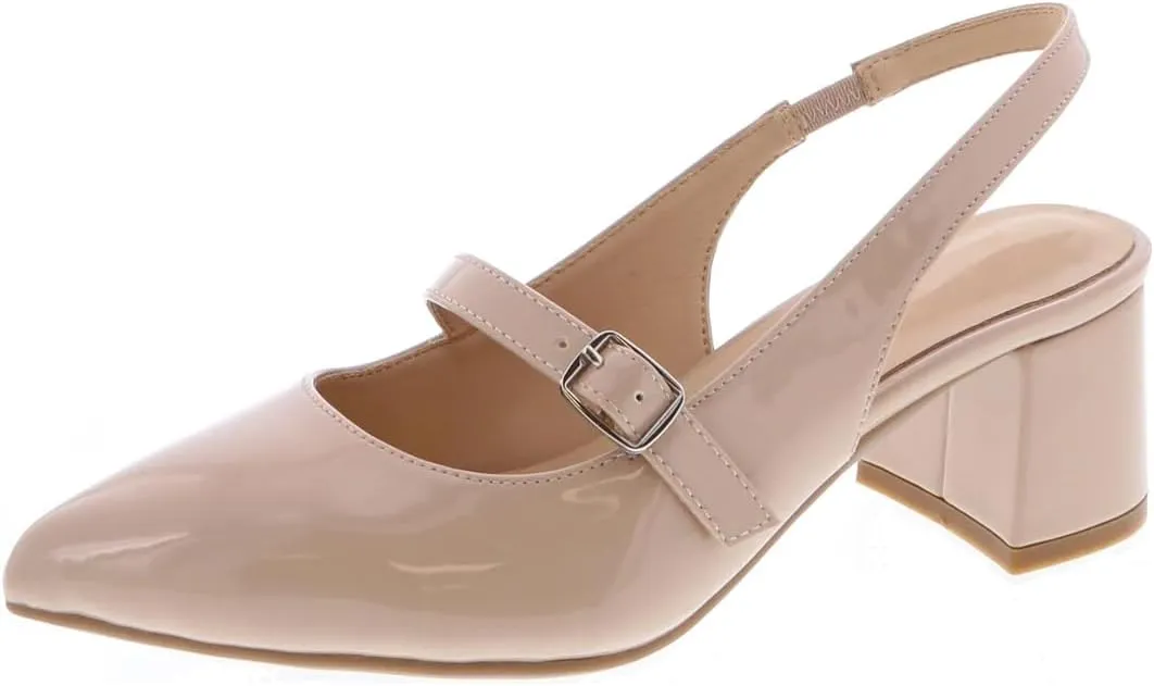 Women's Pointed Toe Block Heel Pumps Slingback Chunky Slip On Low Mid Heel Closed Toe