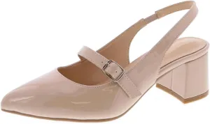 Women's Pointed Toe Block Heel Pumps Slingback Chunky Slip On Low Mid Heel Closed Toe