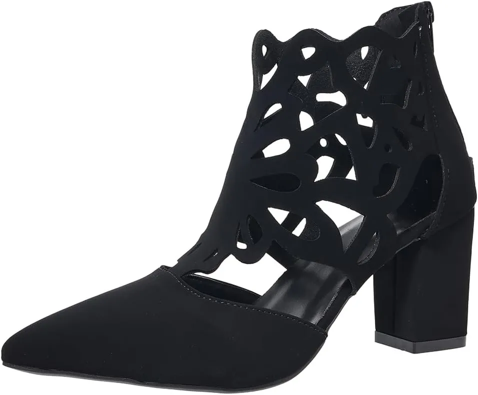 Women's Pointed Toe Booties Chunky Mid High Heels Ankle Boots Classic Cutout Block Back Zippers Dress Party Shoes