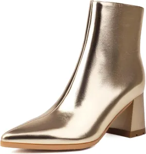 Women's Pointed Toe Boots Block Chunky Heel Ankle Booties