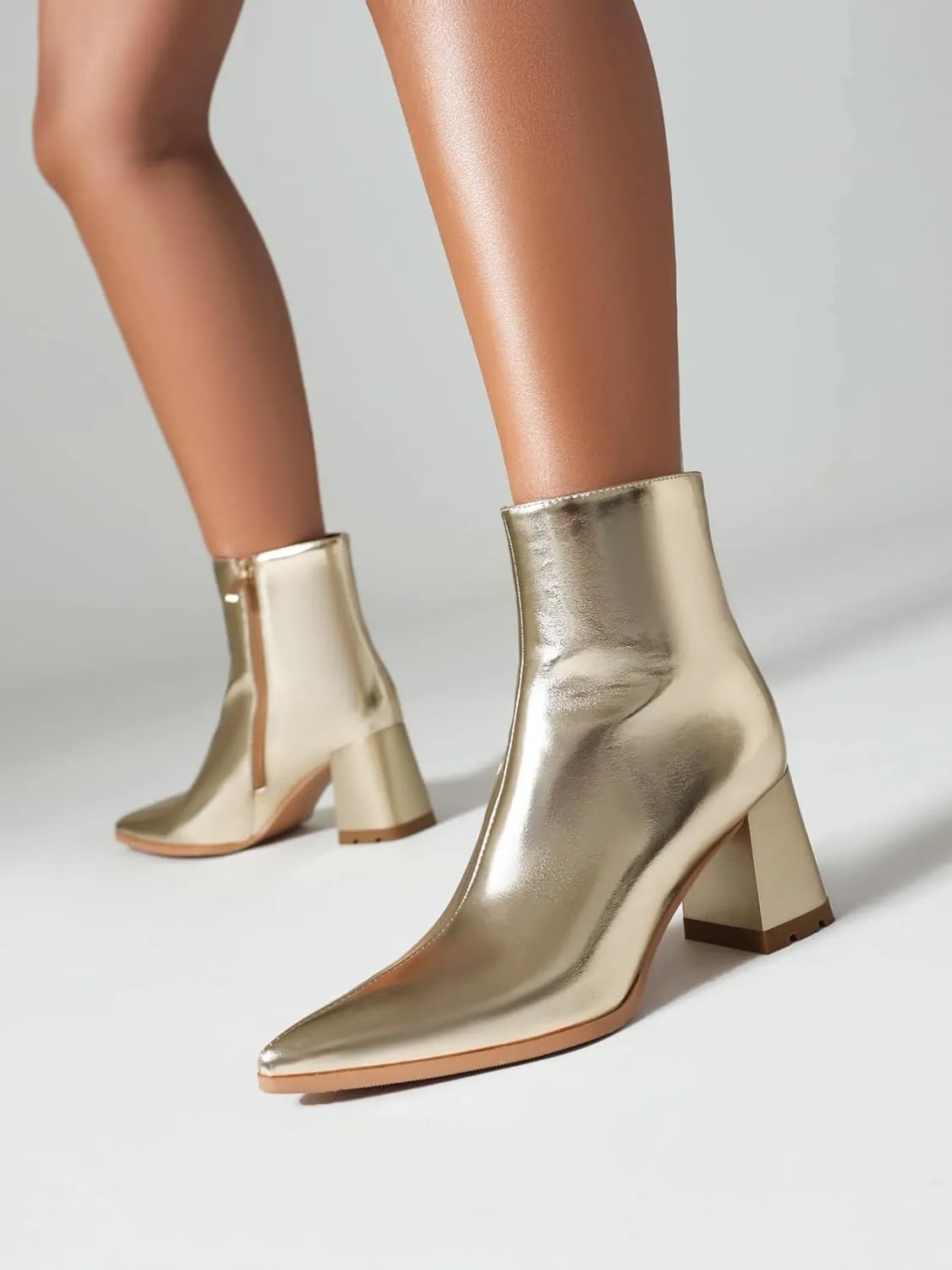 Women's Pointed Toe Boots Block Chunky Heel Ankle Booties