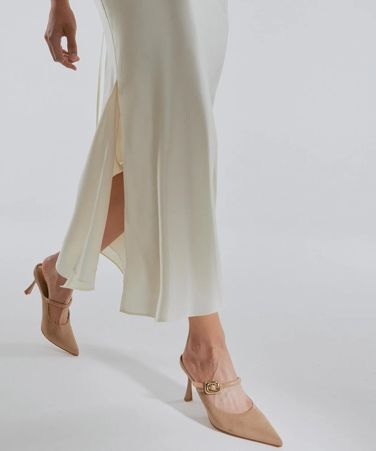 Women's Pointed Toe Heeled Mules, Knit Sandals, Slip-On Shoes