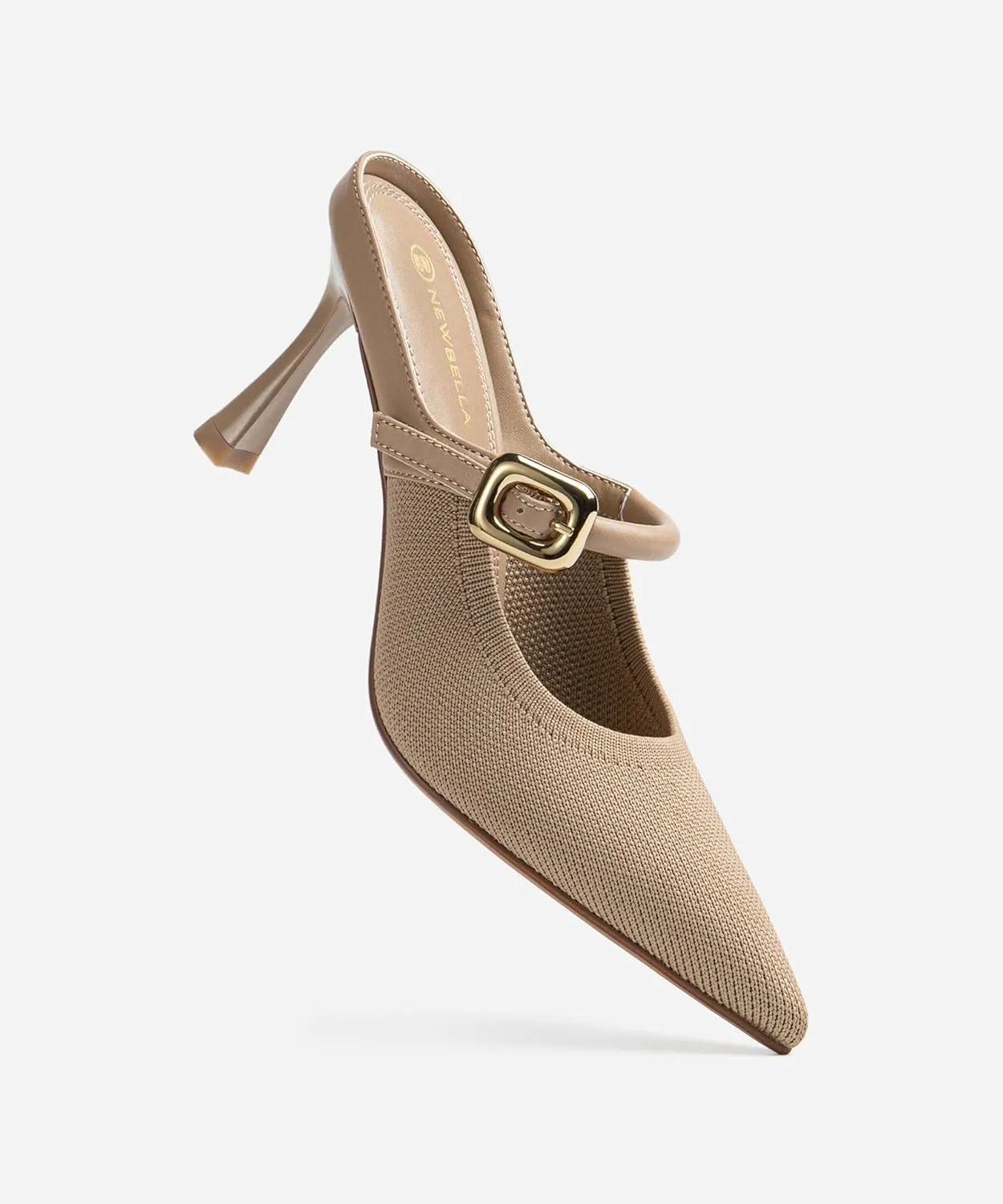 Women's Pointed Toe Heeled Mules, Knit Sandals, Slip-On Shoes