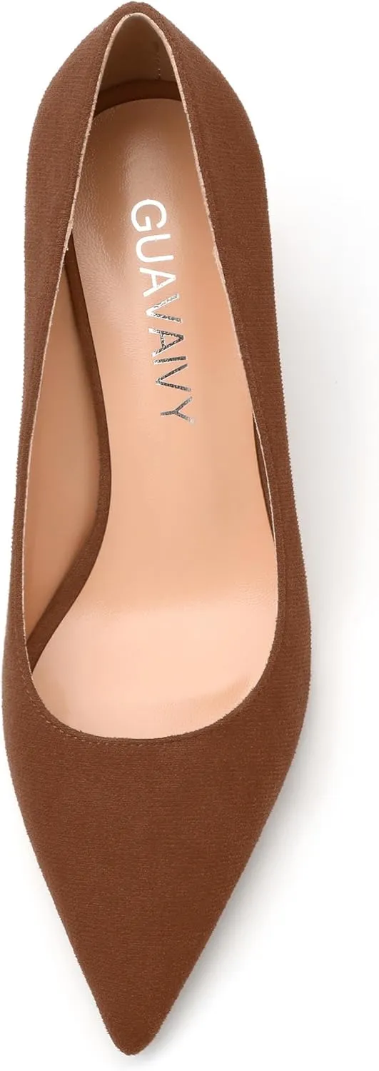 Women's Pointed Toe Mid Heel Pumps Slip On Fashion Closed Toe High Heel Shoes for Women