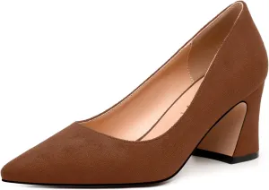 Women's Pointed Toe Mid Heel Pumps Slip On Fashion Closed Toe High Heel Shoes for Women