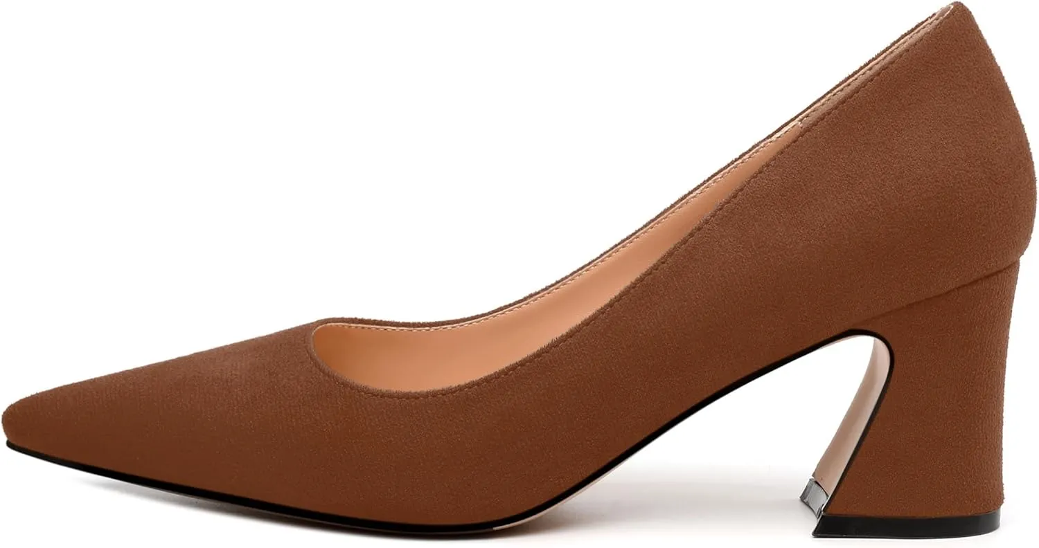 Women's Pointed Toe Mid Heel Pumps Slip On Fashion Closed Toe High Heel Shoes for Women