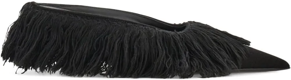 Women's Pointed Toe Mules Chic Low Heel Fringe Sandals Boho Feathered-detail Dressy Summer Slides for Party Shows Wedding