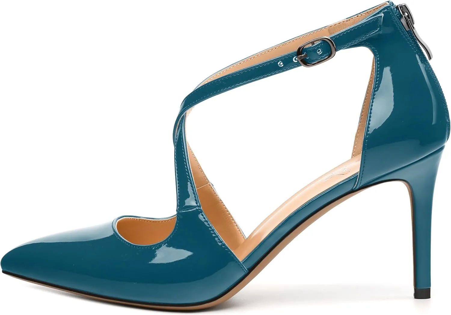 Womens Ponited Toe High Heel Pumps Crisscross Strap Sandals Open Side Stiletto Heel Dress Shoes