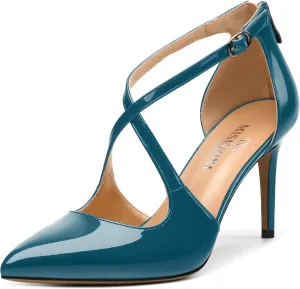Womens Ponited Toe High Heel Pumps Crisscross Strap Sandals Open Side Stiletto Heel Dress Shoes