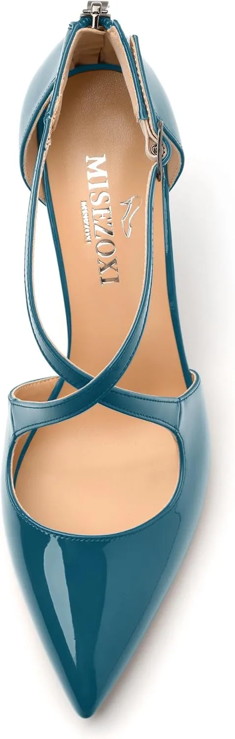 Womens Ponited Toe High Heel Pumps Crisscross Strap Sandals Open Side Stiletto Heel Dress Shoes
